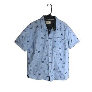 Free Planet Men's Large Shirt Blue Nautical Anchor Diver Button Short Sleeve